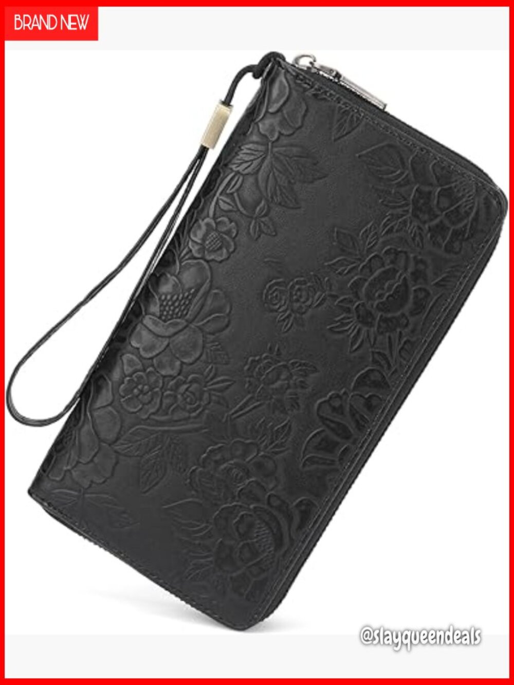 Large Capacity Leather Zip Around Wallet with RFID Blocking and Wristlet